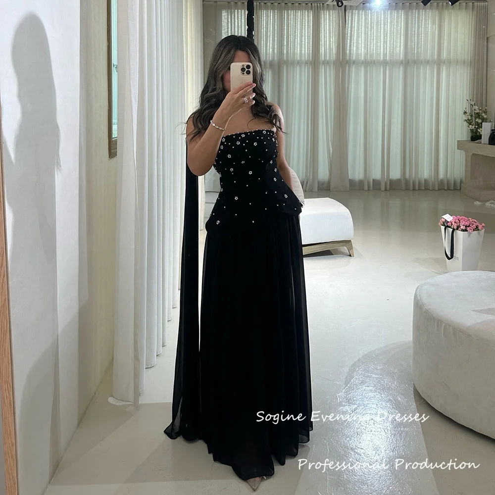 스카프가 달린 쉬폰 이브닝 드레스 맞춤형 스트랩리스 롱 머메이드 프롬 드레스 크리스탈 장식된 이브닝 드레스