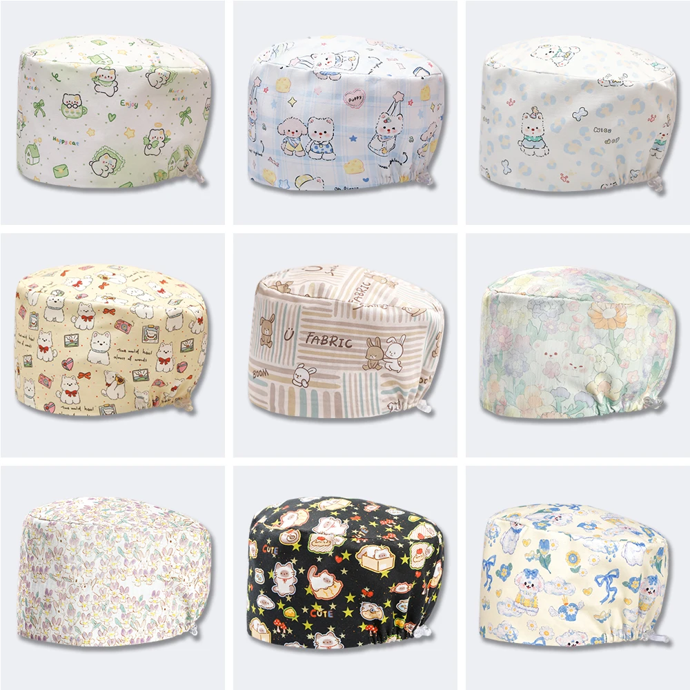 Leuke Dierenprint Katoen Dames Scrub Caps voor Artsen Verpleegkundige Chirurgische Medische Hoofddeksels voor Ziekenhuis Gebruik Tandarts Chef Hoeden K1206