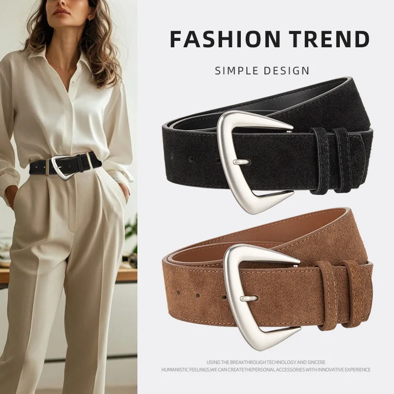 Irregular Retro Cowhide Suede Belt Women's Versatile Jeans Western Pants Belt Leather Personalized Female Belt