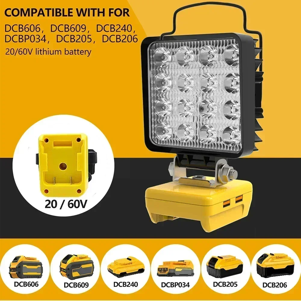 16 LED Work Lights Flashlight Electric Torch Spotlights USB Power Bank For DeWalt 18V 20V Lithium Battery High Low Beam Control