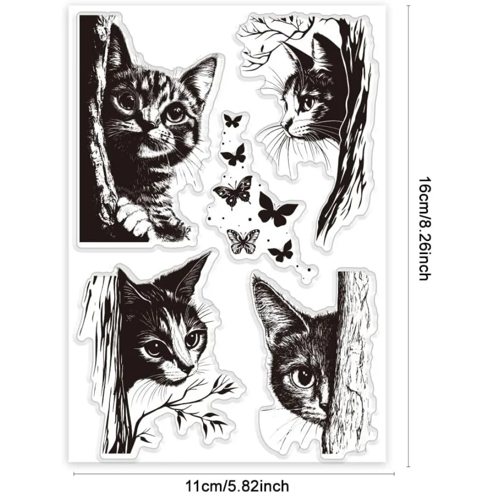 1pc Cat Corners Clear Stamps Kitten with Twig Transparent Stamp Decorative Clear Stamps Craft Stamp Rubber Stamp for Card Making
