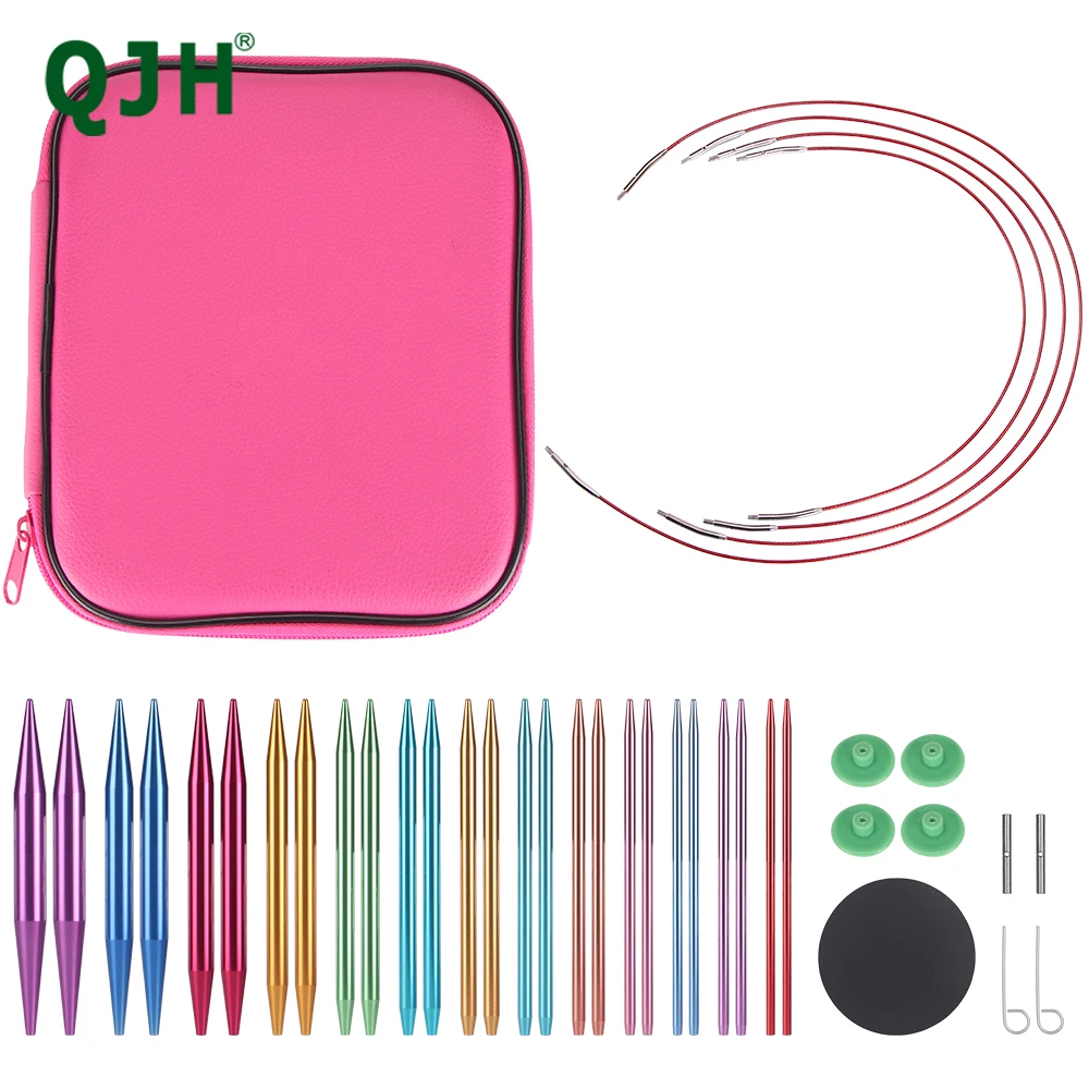 

QJH DIY 13 Pairs Color Interchangeable Circular Aluminum Alloy Knitting Needle Set, Sizes US 2, 3, 4, 5, 6, 7, 8, 9, 10, 10.5, 1