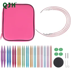 QJH DIY 13 Pairs Color Interchangeable Circular Aluminum Alloy Knitting Needle Set, Sizes US 2, 3, 4, 5, 6, 7, 8, 9, 10, 10.5, 1