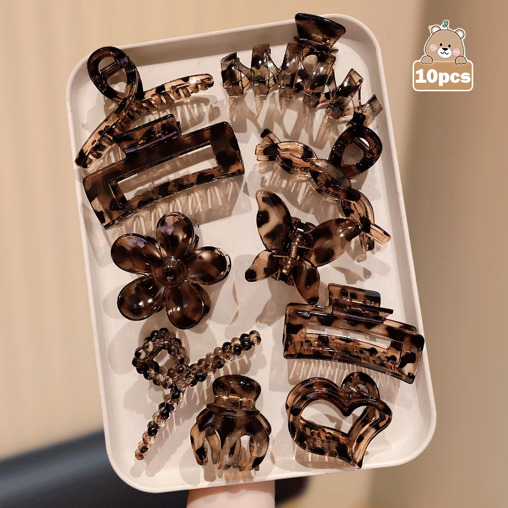 

Набор из 10 предметов, разноцветный набор для волос, леопардовый принт, цветочная бабочка, в форме сердца, модные аксессуары для волос для различных стилей