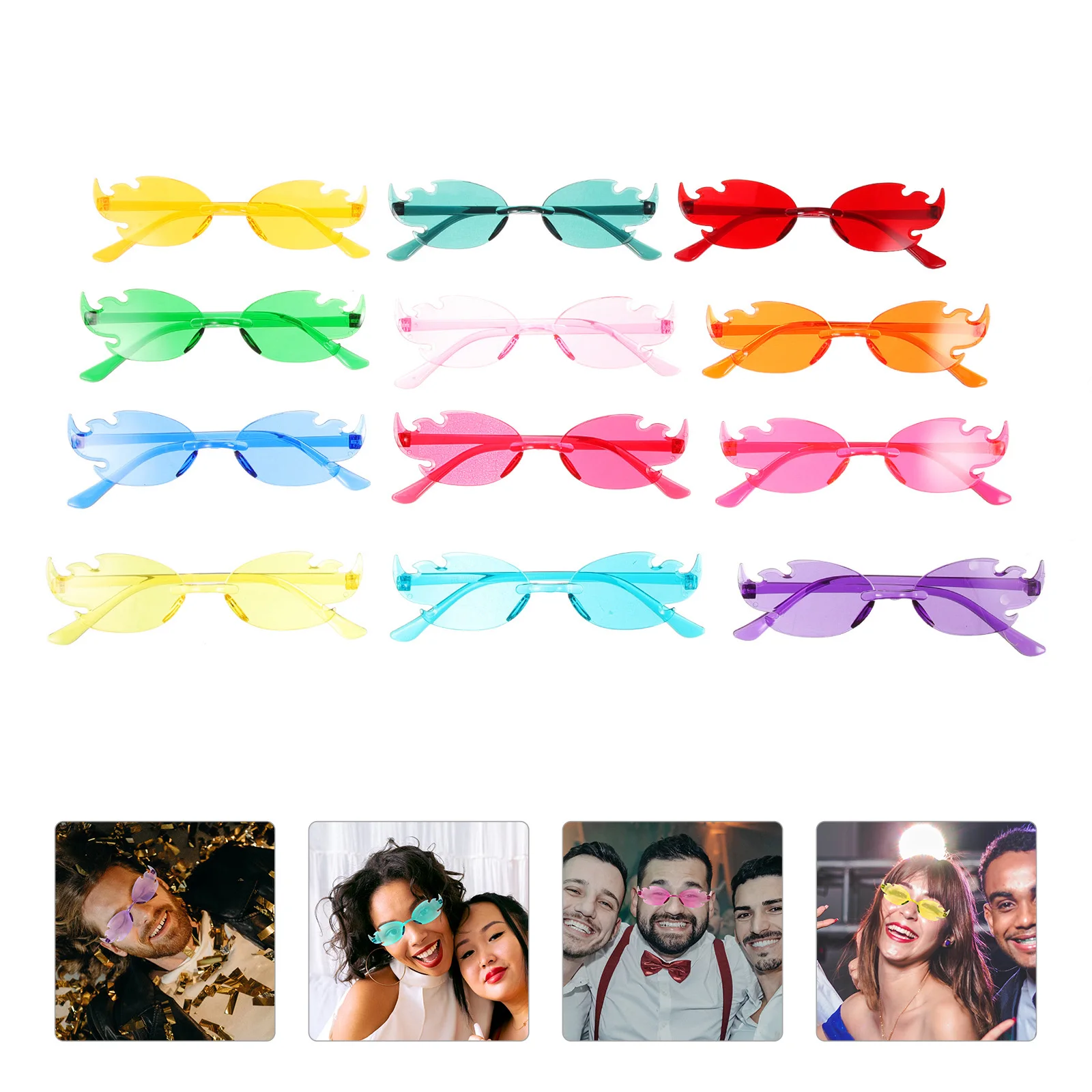

Flame Glasses Sunglasses Frameless Colorful Disco Party Eyewear Accessories Adults Beach Bachelorette Festivals Cool