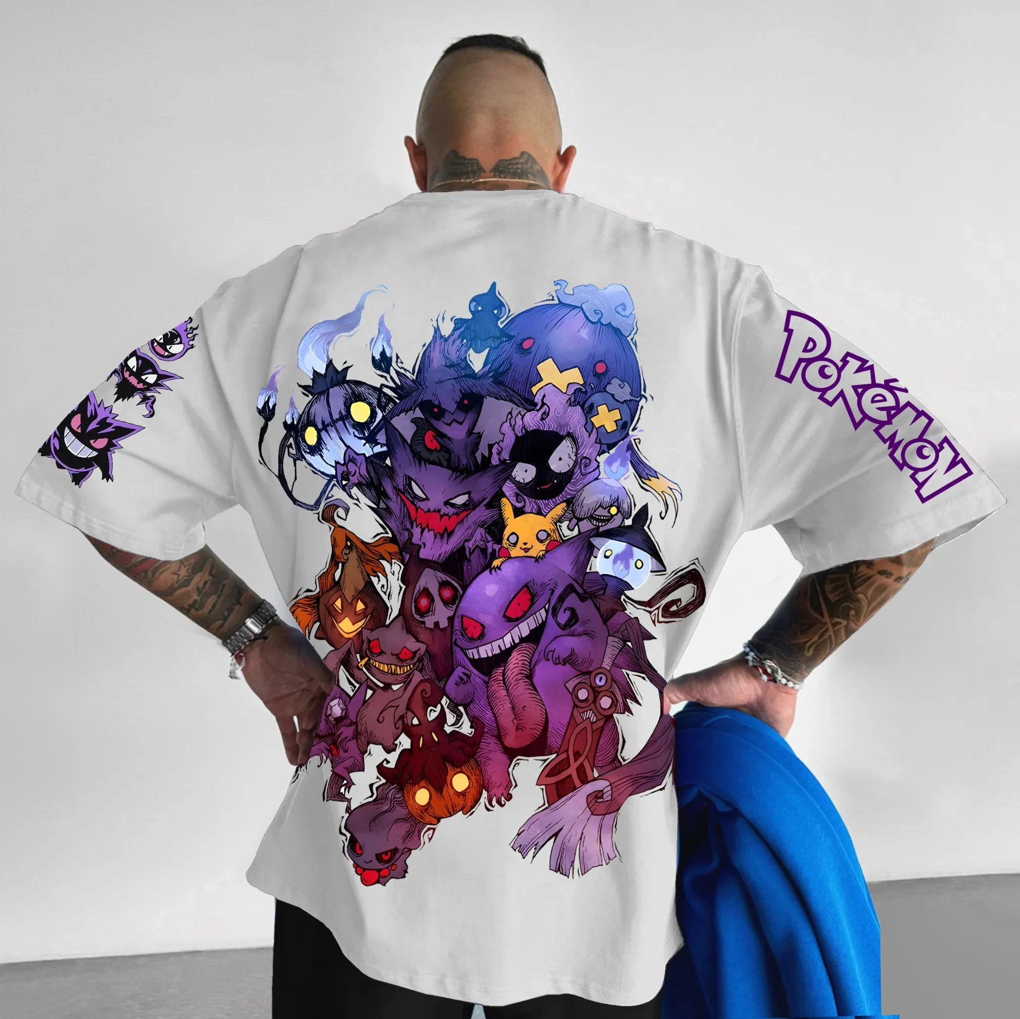 Pokémon Animation dérivés Gengar impression T-shirt hommes et femmes 2025 été surdimensionné ample coton rue tendance marque haut