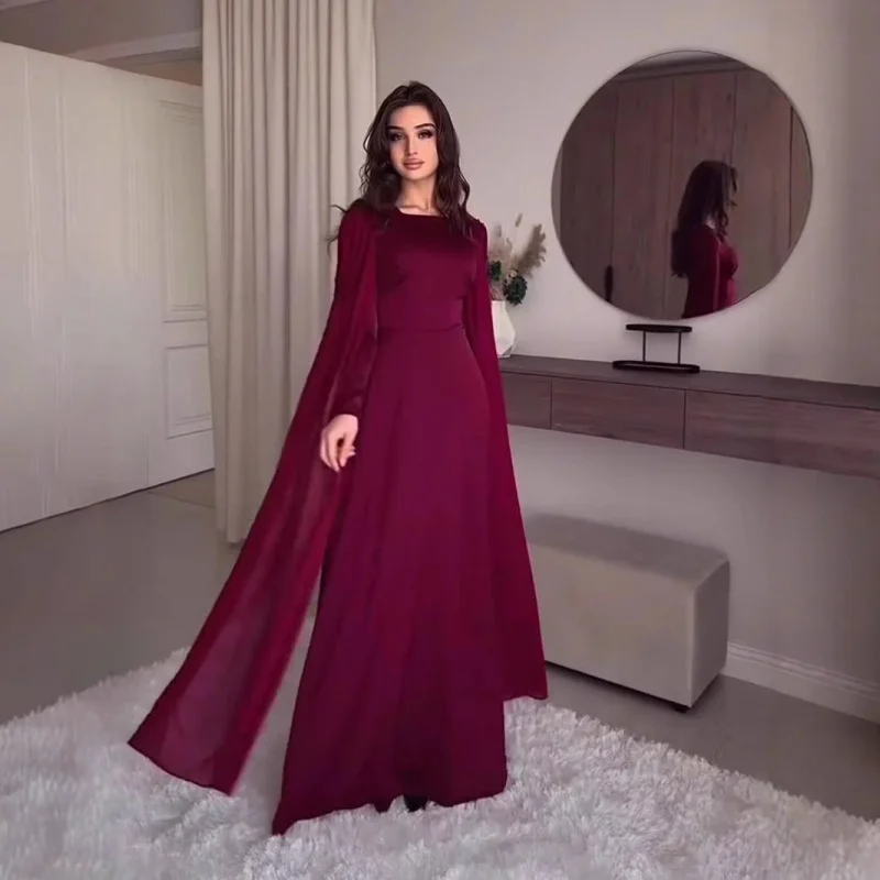 

2025Autumn Fashion Elegant Long Sleeve Design Shawl Chain Palace Style Dress