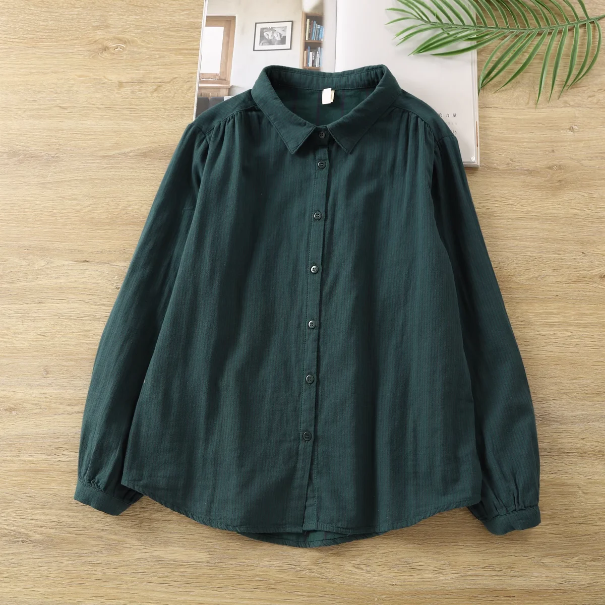 100% katoenen garen dames gestreepte shirts Japan stijl casual roze groen blauw streep blouses met lange mouwen kantoor dames tops