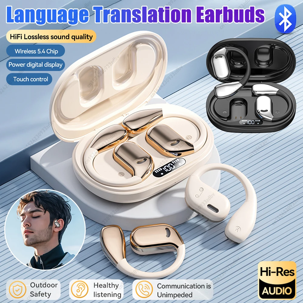 2025 New AI Translation Earbuds OWS Non In Ear Bluetooth 5.4 ENC Earphones with 144 Kinds Languages Simultaneous Interpretation