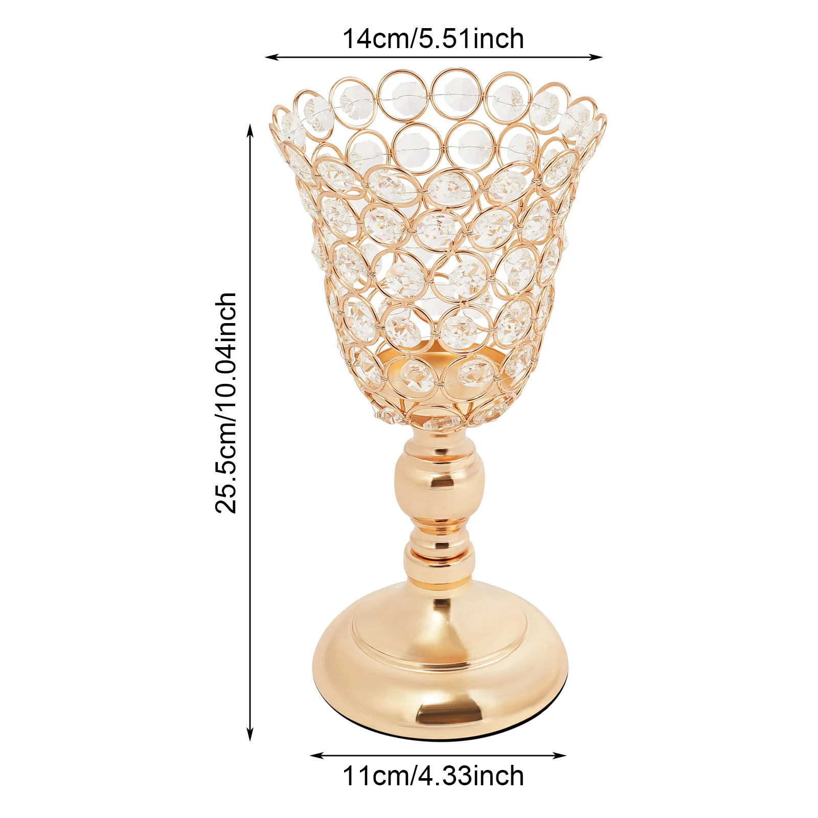 2Pcs Crystal Vases, 25.5cm Height Flower Vase, Flower Vases for Wedding Party Birthday Dinner Centerpiece Event Home Decor, Gold