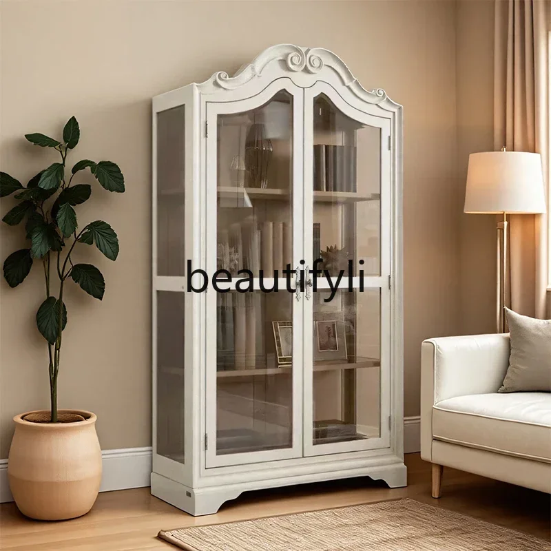 

DD45 Французский Ретро Винный Шкаф Из Твердого Дерева Гостиная Резной Книжный Шкаф Для Хранения Свет Роскошный Дисплей Буфет