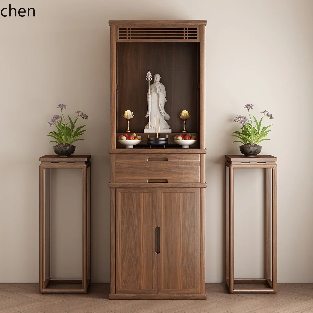 

YFY Buddhist niche stand cabinet incense case Solid wood Guanyin Bodhisattva living room God of Wealth incense case