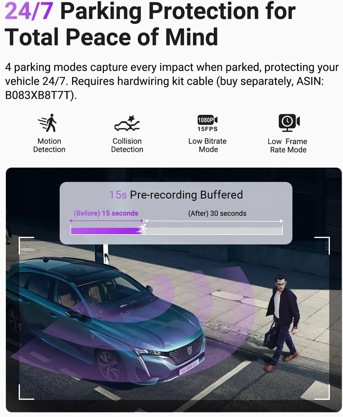 AI Cam S1 Pro Mini WiFi Car Camera, App Control, GPS, Night Vision, 24H Monitor, 158° Wide Angle