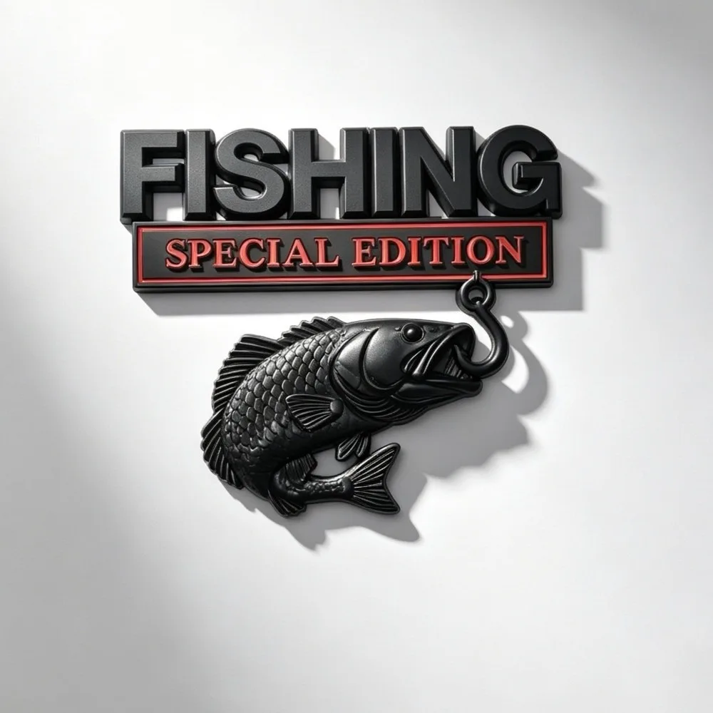 3D Raised Design Car Fishing Edition Sticker Waterproof Aluminum Premium Metal Fishing Emblem Sticker Universal Fit
