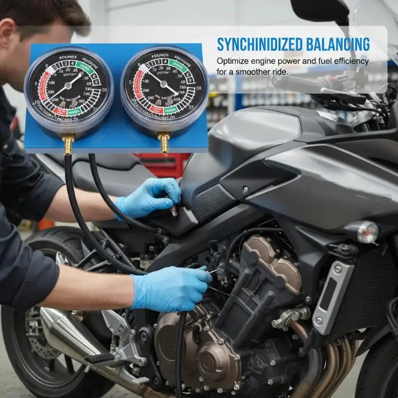 Synchroniseur de carburateur pour moto à 2/4 cylindres avec manomètre à vide pour une performance moteur fluide et une économie de carburant