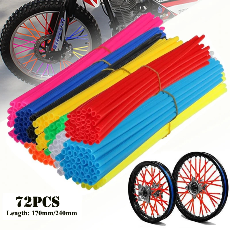 Hot 72Pcs Motorcycle Wheel Spoked Protector Wraps Rims Skin Trim Covers Pipe For Motocross Bicycle Bike Cool Accessories 17/24cm