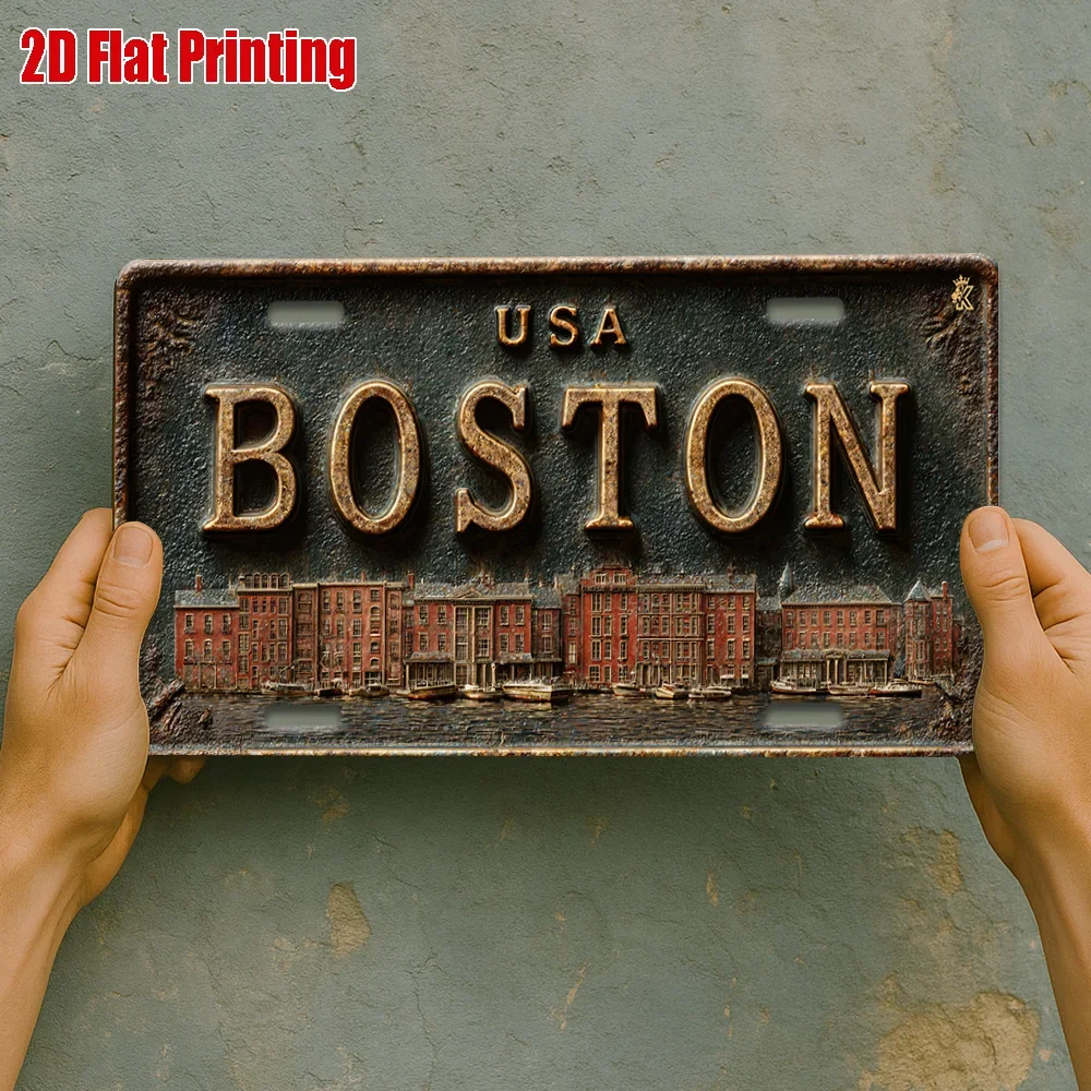 2D Flat, 2D Graphic Design, [], 2D Graphic Printing, 1pc, Vintage Metal Sign, Decorative Solely, Outdoor Wall Art, Boston USA Cl