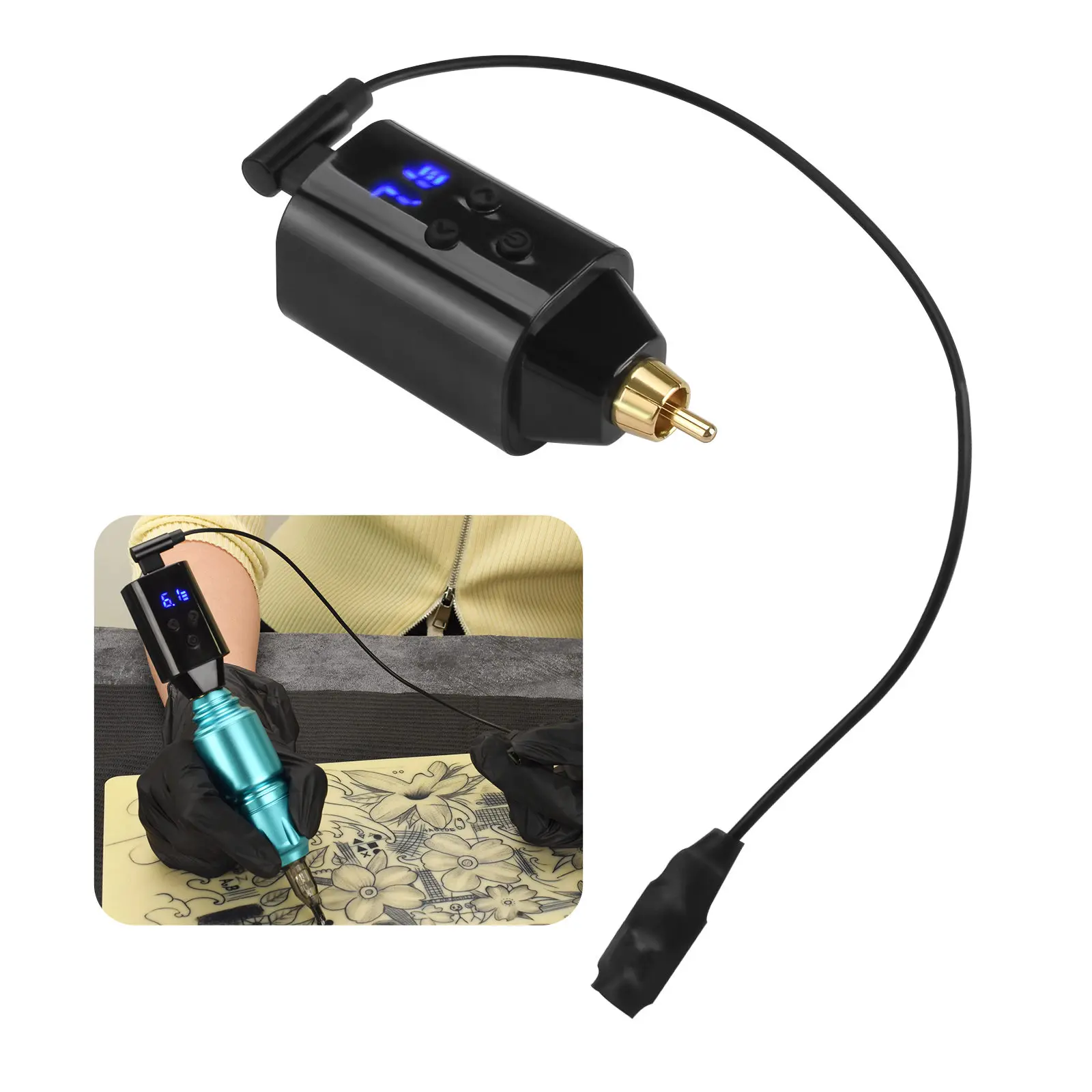 Mini LED Protable Display Wireless Tattoo Power Supply Rechargeable Battery DC/RCA Rotary Tattoo Machine Adapter Accessories