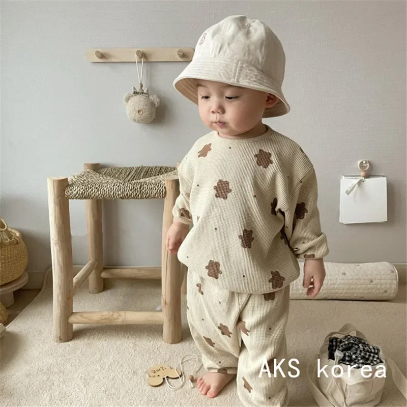 Baby Fall Clothes Girl Boy Cotton Long Sleeve Sweater and Pant Set Toddler Casual Cartoon Bear Pullover Top SweatPant Tracksuit