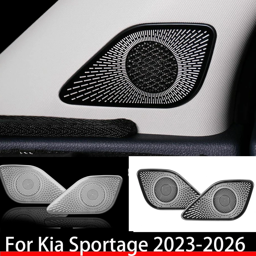 

For Kia Sportage NQ5 2023-2026 Black Silver Stainless Steel Door A-pillar Tweeter Speaker Cover Trim Interior Parts