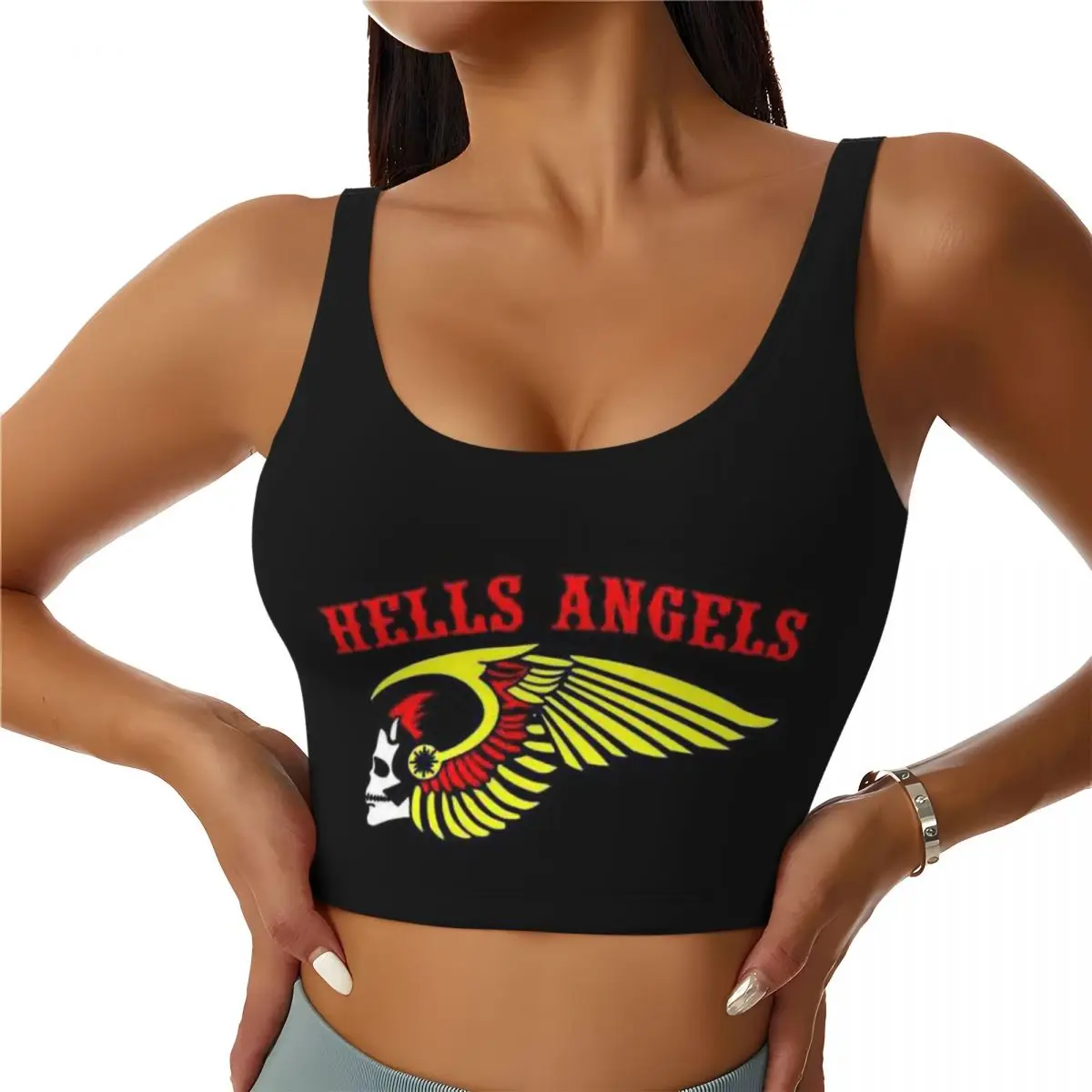 Custom High Impact Hells Angels World Logo Sports Bra for Women Motorcycle Gym Workout Yoga Crop Top