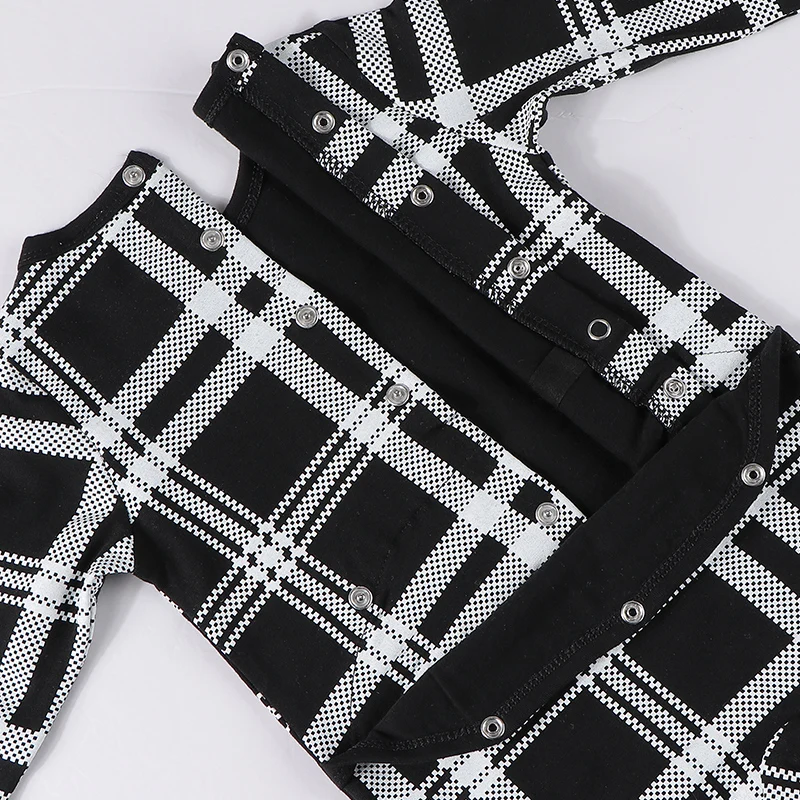 Baby romper summer spring kids clothes long sleeves children clothing black plaid print baby overalls kid clothes baby footie