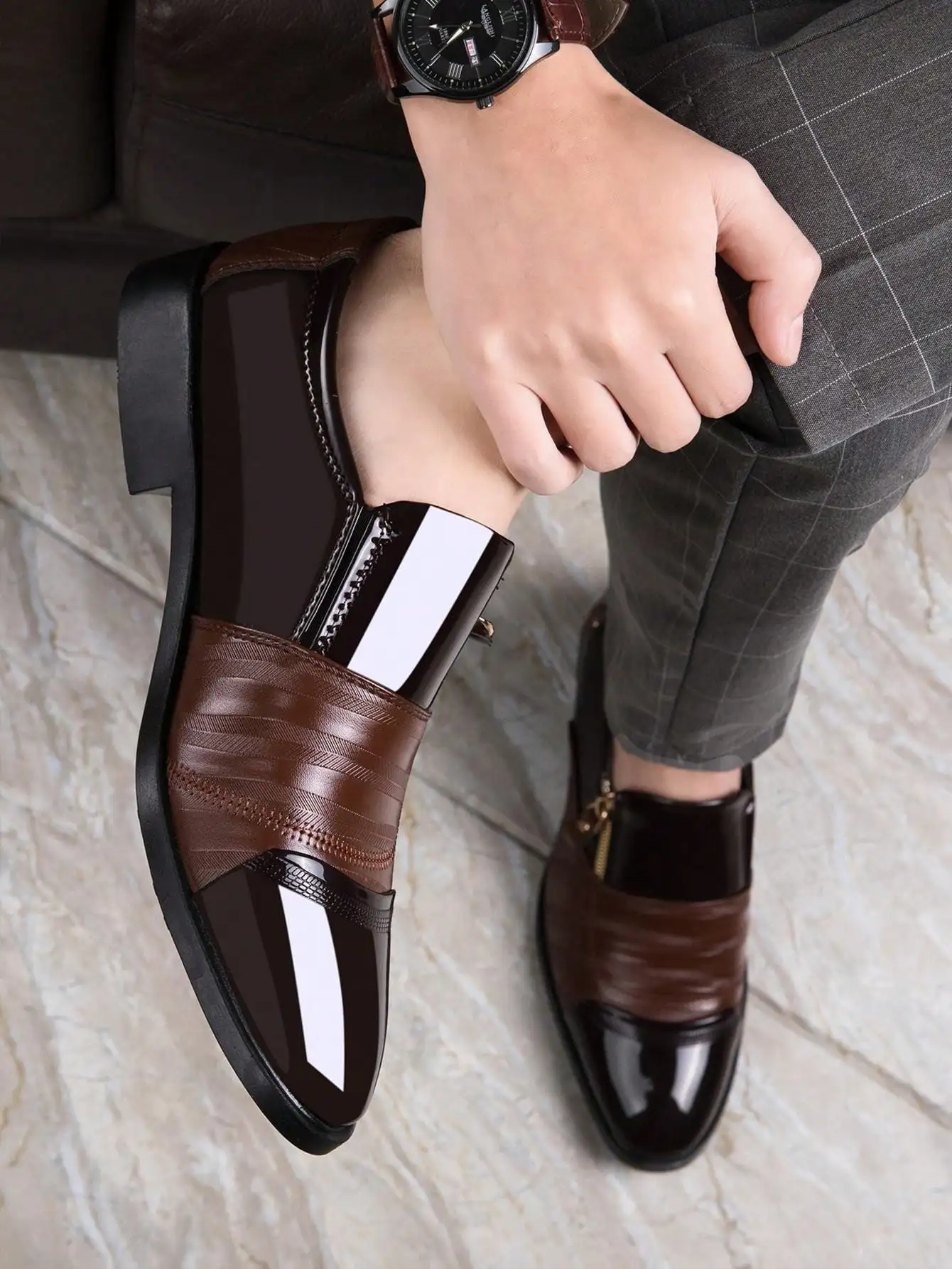 

Men's Dress Loafers With Zipper Casual Formal Shoes For Wedding Business