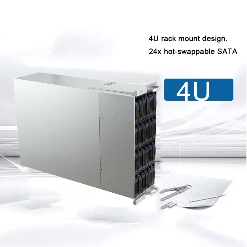 4U 24 Bay Expander Hot Swap HDDs SAS SATA 26 inch Rack Server Chassis Storage Case with Expansion Backplane NAS 6Gb