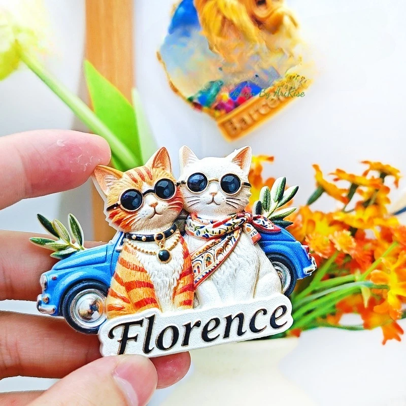 Florence Cat Fridge Magnet - Playful 3D Sunglasses & Fiat Souvenir Unique Italian Gift for Travel & Car Lovers Decor