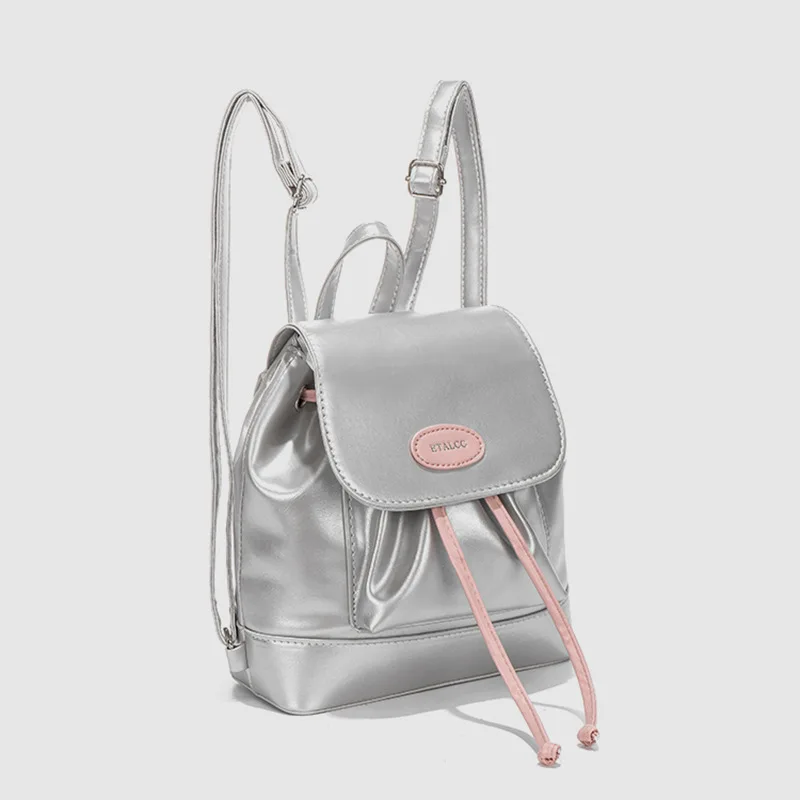 

2024 Silver Pink Contrast Backpack Mobile Backpack Soft Leather i Casual Shoulder Bag