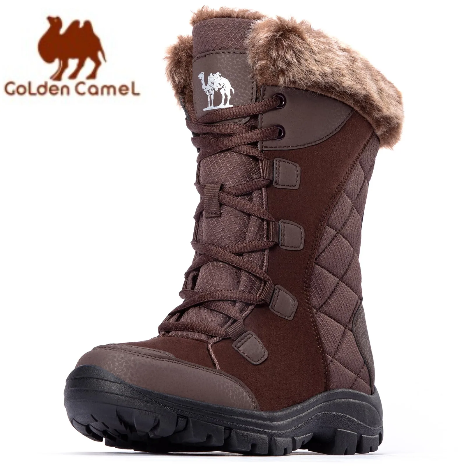 GOLDEN CAMEL Women's Shoes Waterproof Snow Boots Insulated Warm Fur Line Mid-Calf Winter Boot for Women Non-Slip Outdoor Booties