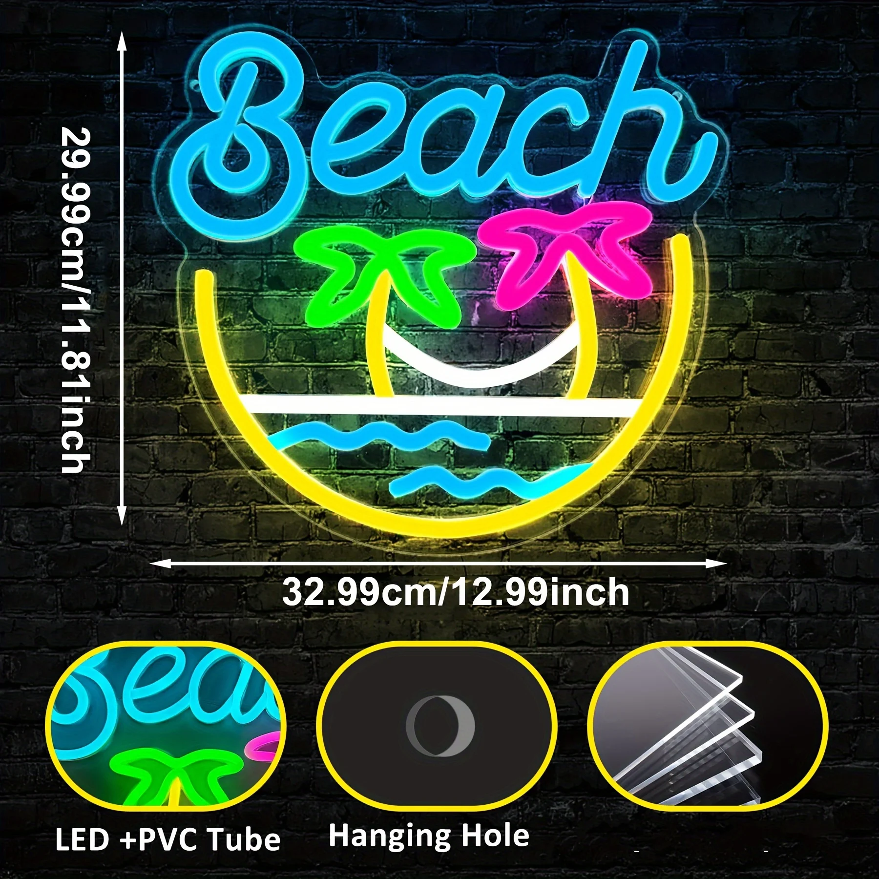 لافتة نيون لنادي الشاطئ لتزيين الحائط وشجرة جوز الهند للصيف والشاطئ LED علامة نيون لتزيين غرفة نوم الفندق والمطعم