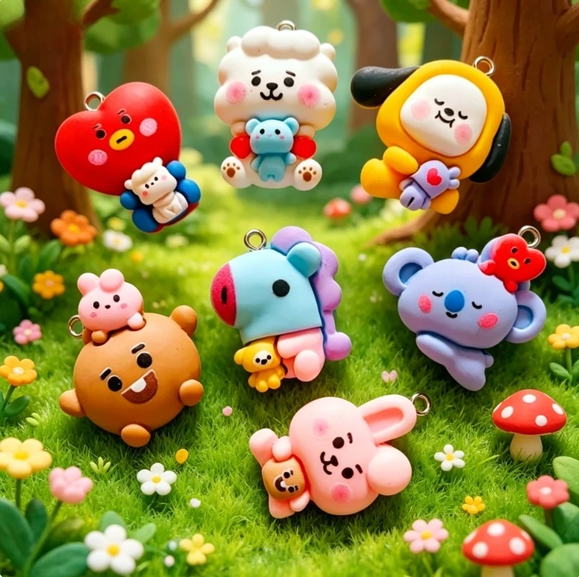 10 Breloques en résine Kawaii Chien Lapin Mignonnes pour Matériaux de Bijoux, Supports Plats, Fabrication de Bracelets, Colliers, Porte-clés, Fournitures DIY Decoden