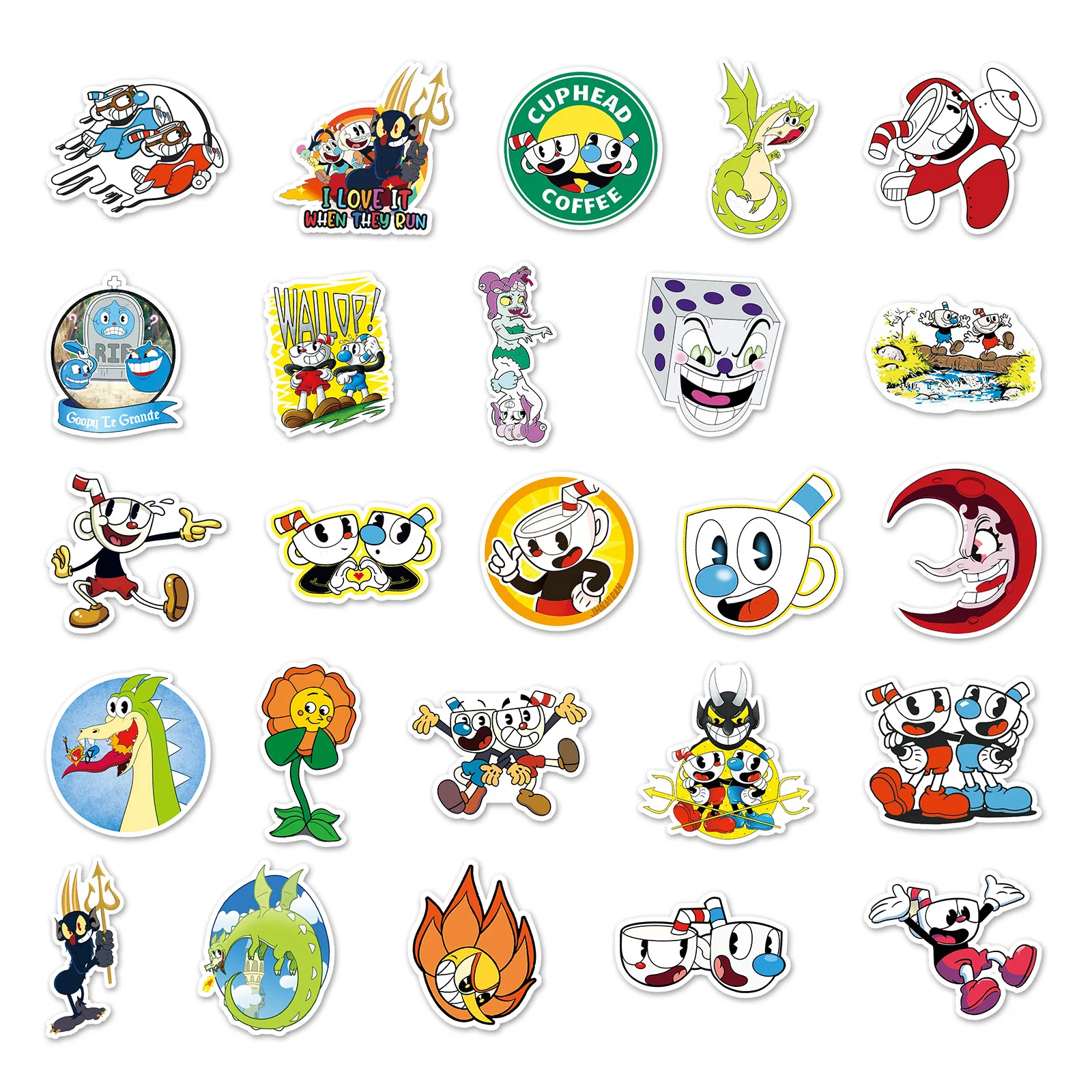 Pegatinas de Graffiti de la serie Cuphead Retro, 10/50 piezas, aptas para ordenador portátil, teléfono, monopatín, decoración de tazas, pegatinas DIY, juguetes al por mayor