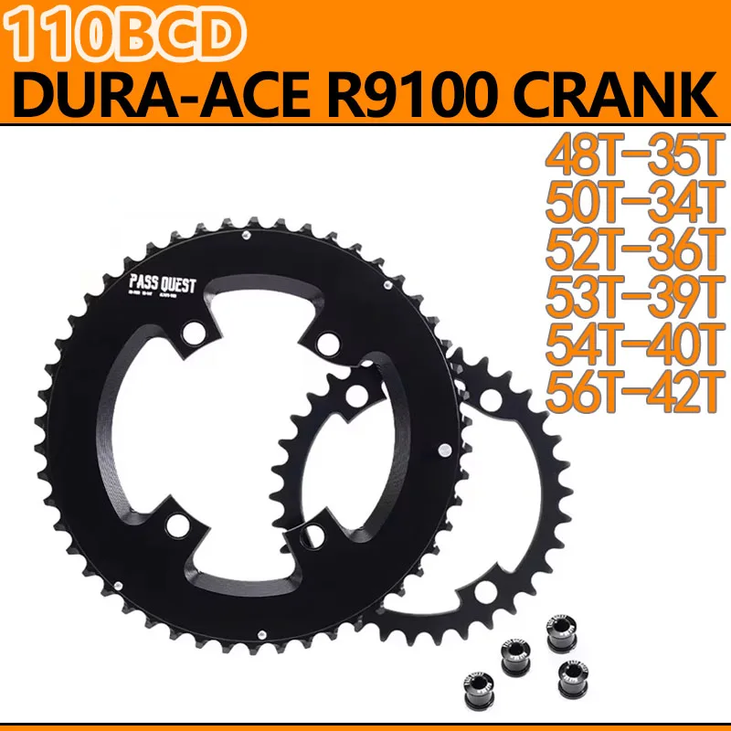 110 BCD Double Chainring Round for Shimano 105 R7000 R8000 4 Bolts 46-33T 48-35T 50-34T 52-36T 53-39T 54-40T 2X Road Bike Black