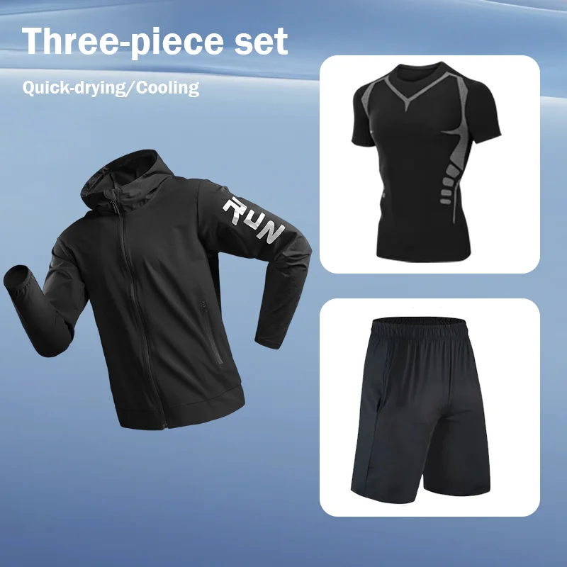 

Running Fitness Set 3pcs Set Quick-Dry Loose Fit Outdoor Training Jacket Morning Runs Spring Men’s Sportswear Clothing