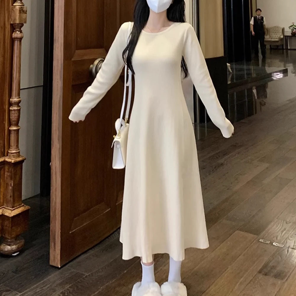 Outono inverno plus size redondo ne cintura cinched a linha camisola dr tamanho grande carne escondendo camada base de malha dr