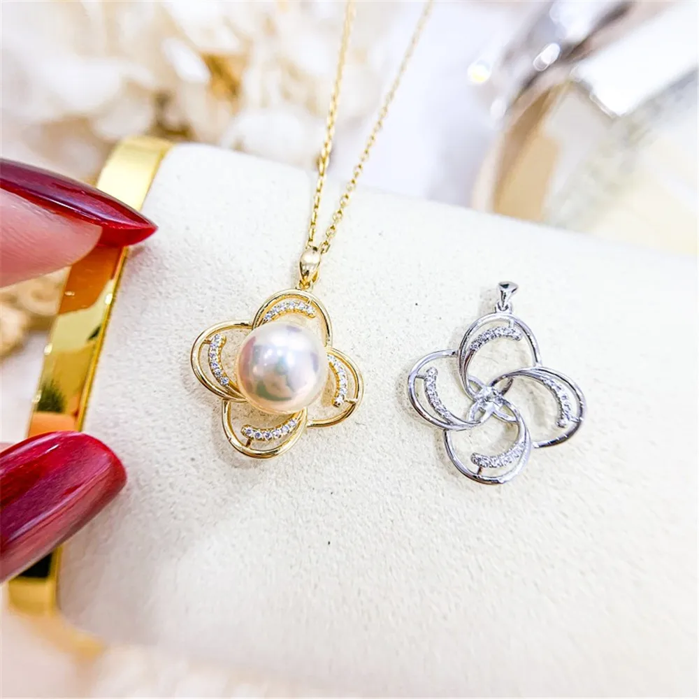 DIY Pearl Accessories S925 Sterling Silver Pendant Empty Tray K Gold Jade Necklace Pendant Female Fit 8-10mm Beads D433