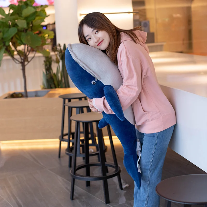 45-140CM New Giant Size Blue Whale with Mouth Opened Plush Toy Sea Fish Doll Stuffed Soft Pillow Birthday Gift