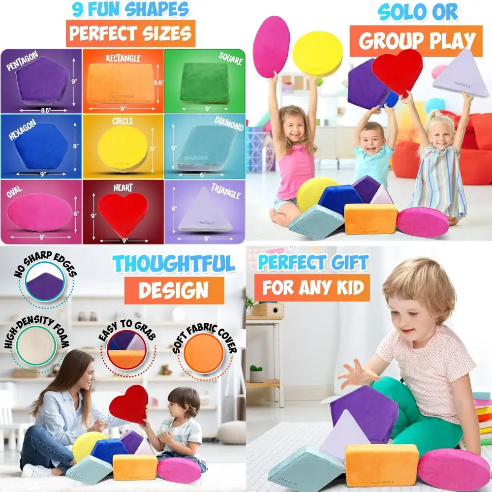 Bloques apilables de felpa suave: formas educativas para juegos y aprendizaje temprano de niños pequeños (colores clásicos)