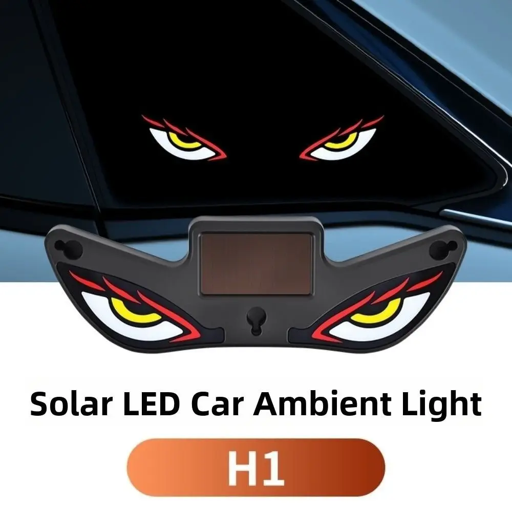 Wireless Solar Devil Eyes Car LED Warning Light Suction Cup Dynamic Display Car Warning Light Vibration Lights on Car Decor
