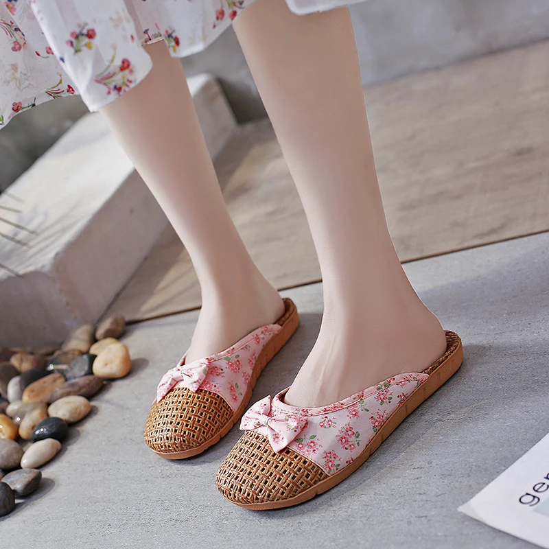 Linen slippers for women, summer home use, rattan grass couple, indoor living, anti slip, matte grass floor, cool slippers