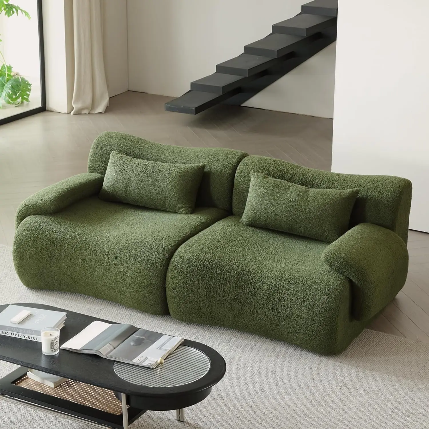 Sofá secional do assento profundo com tecido Boucle, confortável nuvem Loveseat, sofás extragrandes, 2 travesseiros, 78"