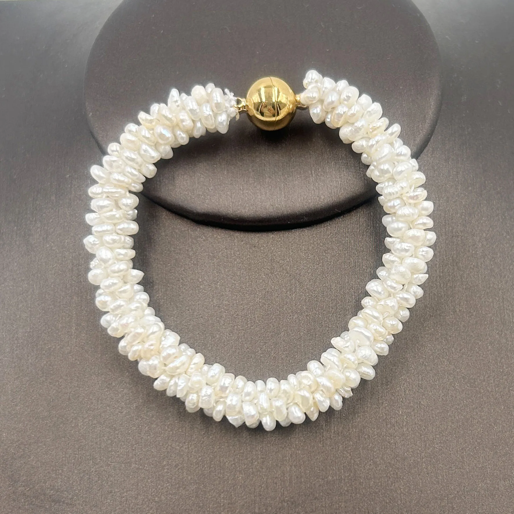 Natural Freshwater Pearl Bracelet Caterpillar Shape Unique Handmade Design Jewelry Accessory Stainless Steel Pvd 18K GOLD PLATED