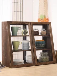 Solid wood display cabinet tea cup tea set dust  cosmetics sideboard shelf storage cabinet cupboard tea cabinet