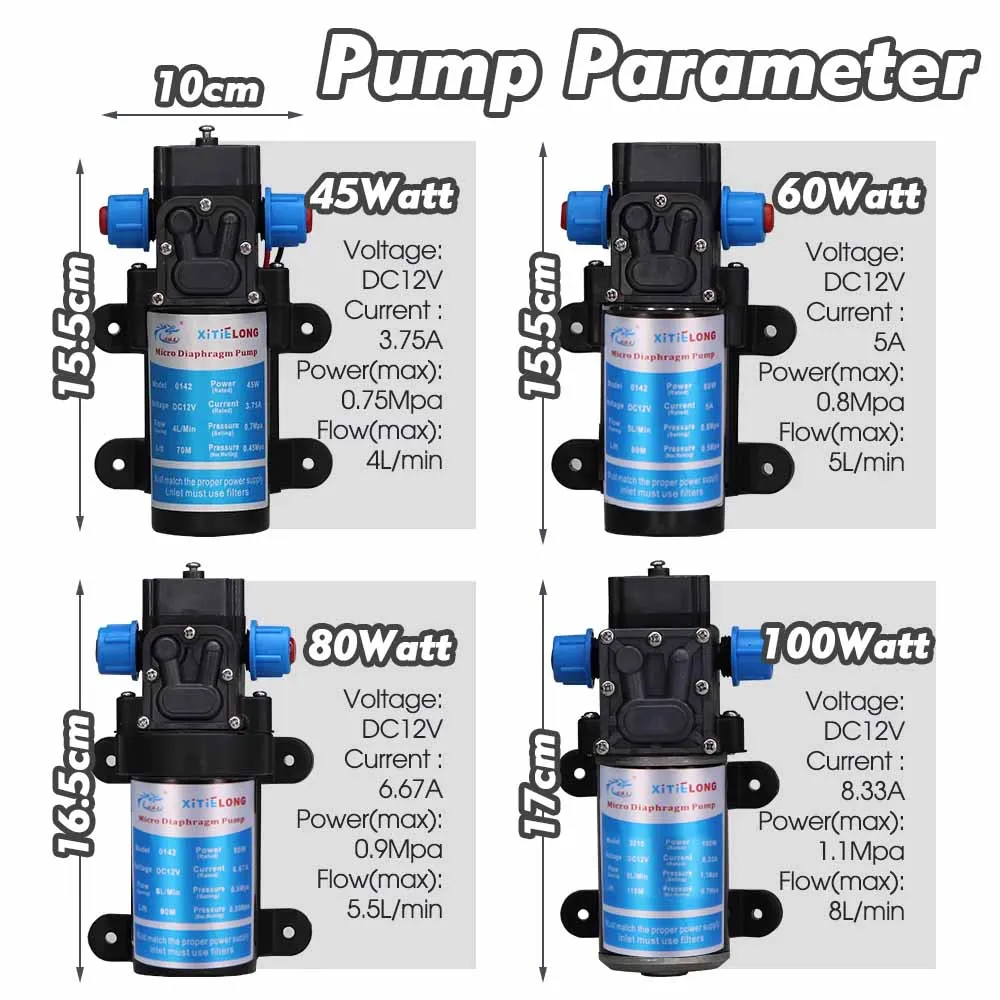 45/60/80/100W Self-priming Pump 110-240V Power Supply 16mm Quick Joint Water Pressure Diaphragm Pump Irrigation Watering EU Plug