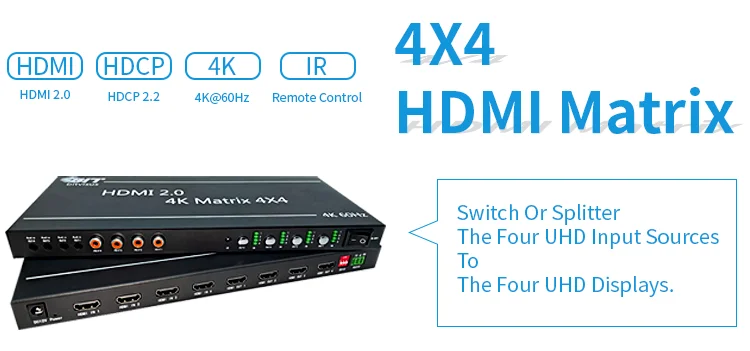 Best Sellers All-Digital Cctv Rs232 Av 4X4 Hdmi Matrix Video Switcher hdmi audio extractor