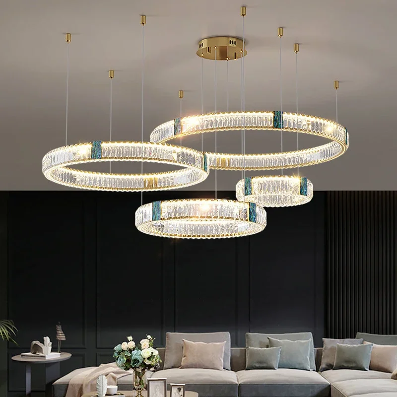 Modern living room golden crystal round ceiling chandelier luxury glossy remote control dimming LED light luxury chandelier