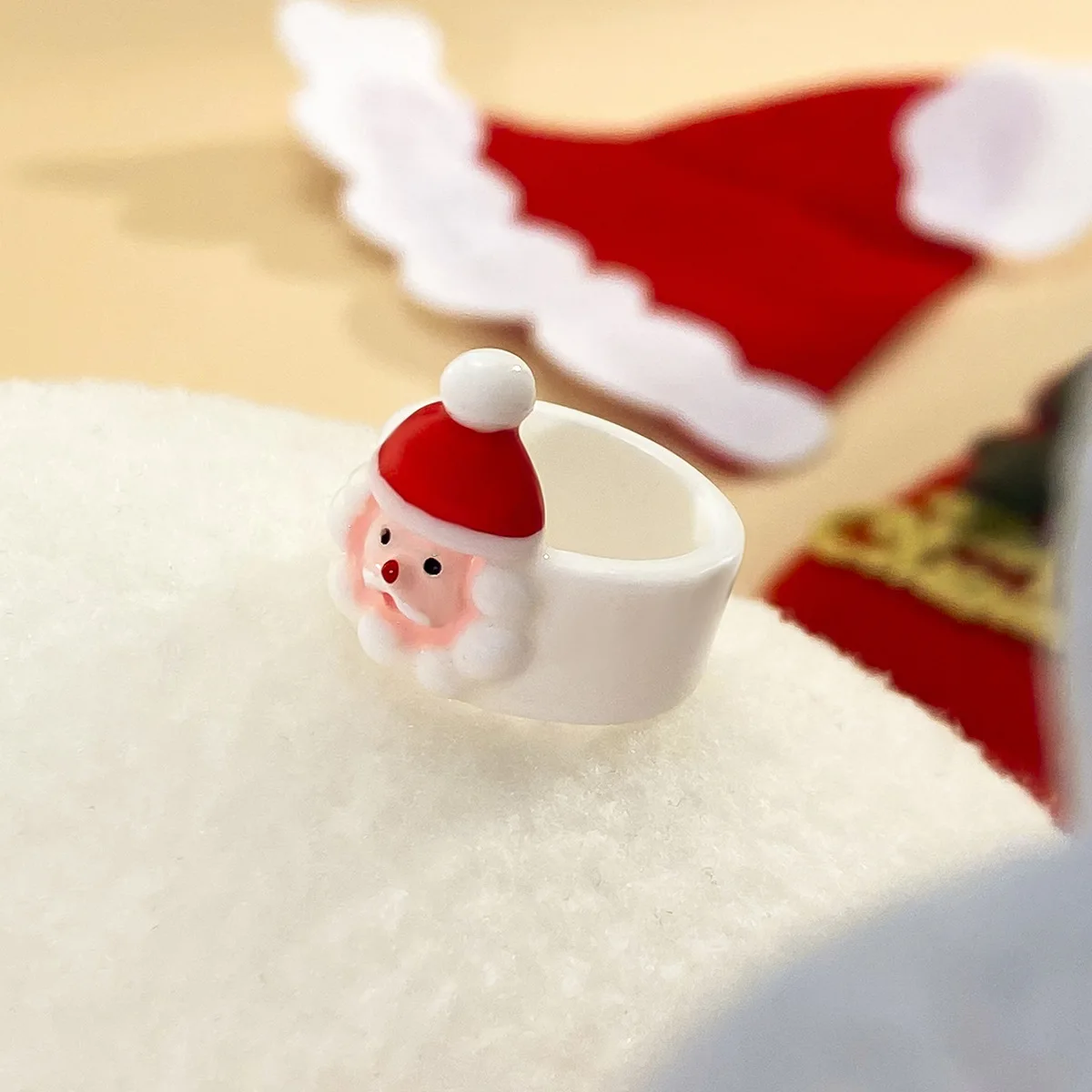 Simple Cartoon Christmas Theme Acrylic Ring Cute Beard Old White Adorable Ingenious Exclusive Design Finger Ornament