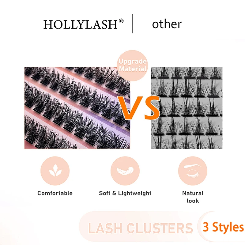 HOLLYLASH 96 مجموعات لتقوم بها بنفسك رموش عنقودية ذاتية اللصق الروسية حجم الرموش الصناعية C حليقة الرموش الفردية الطبيعية الناعمة